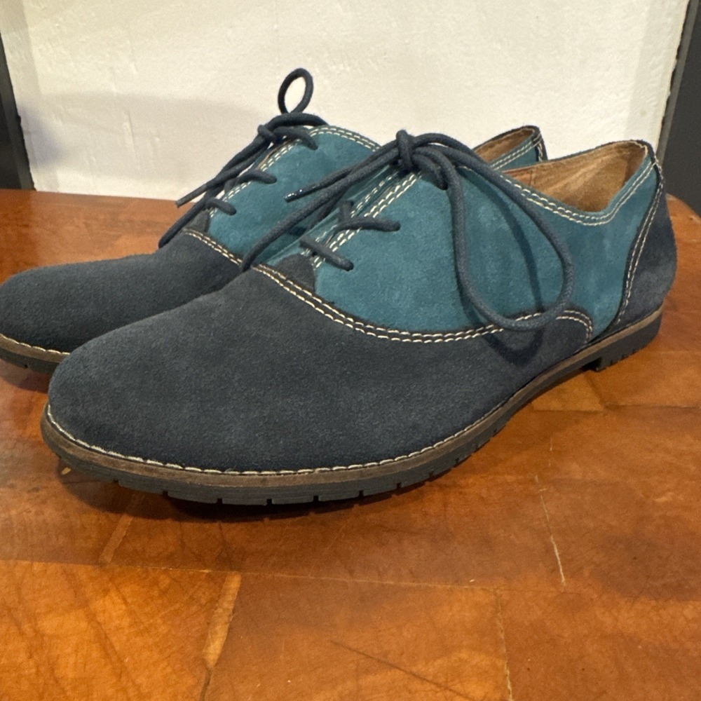 Sofft Shoes Womens Size 9 Blue Suede Oxford Lace Up Casual Colorblock Comfort